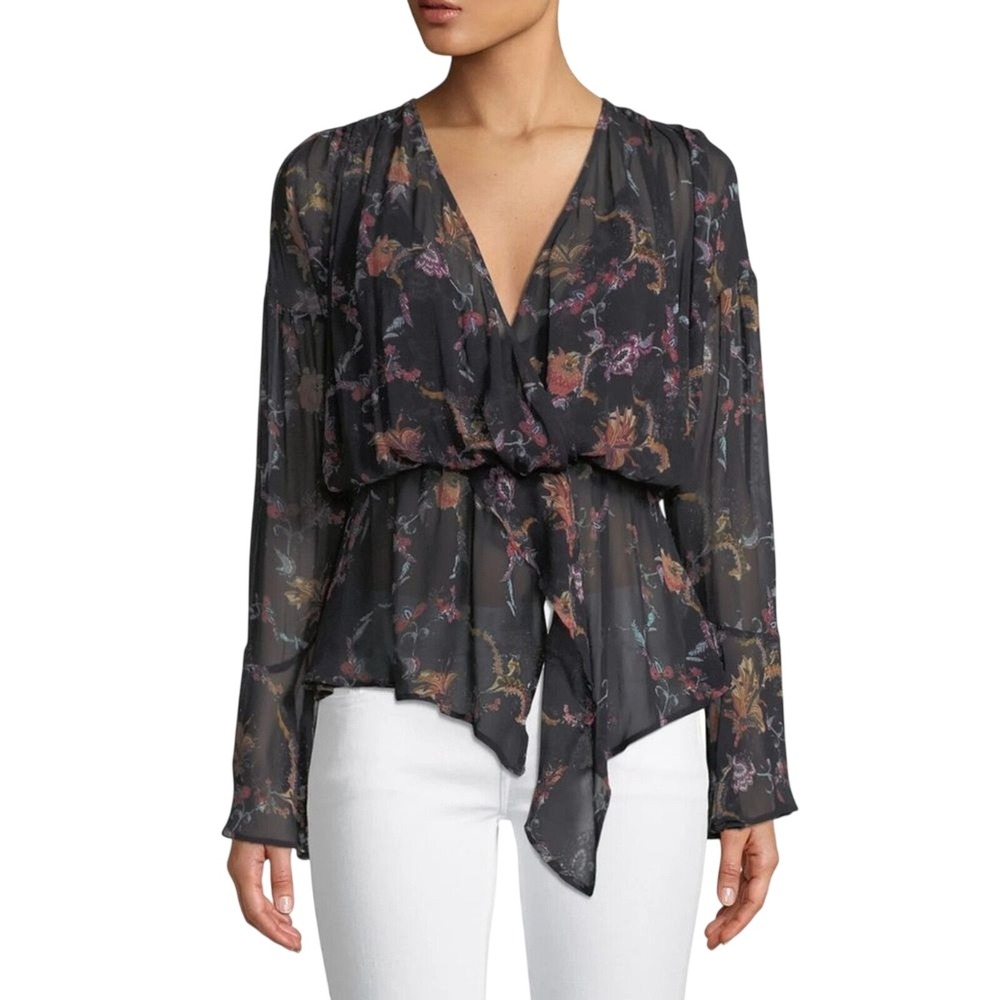 IRO Linette Floral Print V-Neck Bell Sleeve‎ Tie Front Blouse Size 36 (1130)